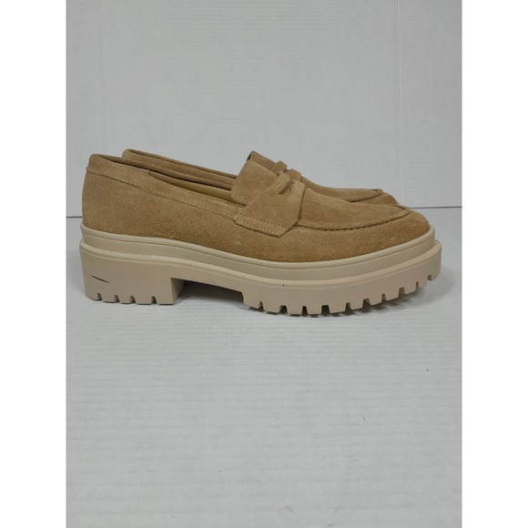 Patina Penny Loafer Tan Suede Lug Platform Chunky Portland Leather Women Sz 11 - Picture 2 of 10